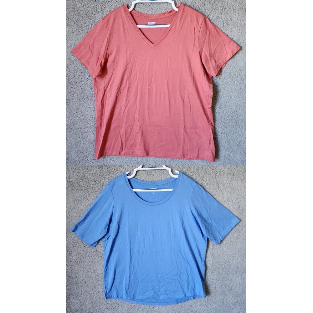 x2 Lands' End Women's Casual Short Sleeve T Shirt Tops Solid Pink/Blue Size L